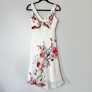 Adrianna Papell Cream Beaded A-line Floral Midi Dress Size 6